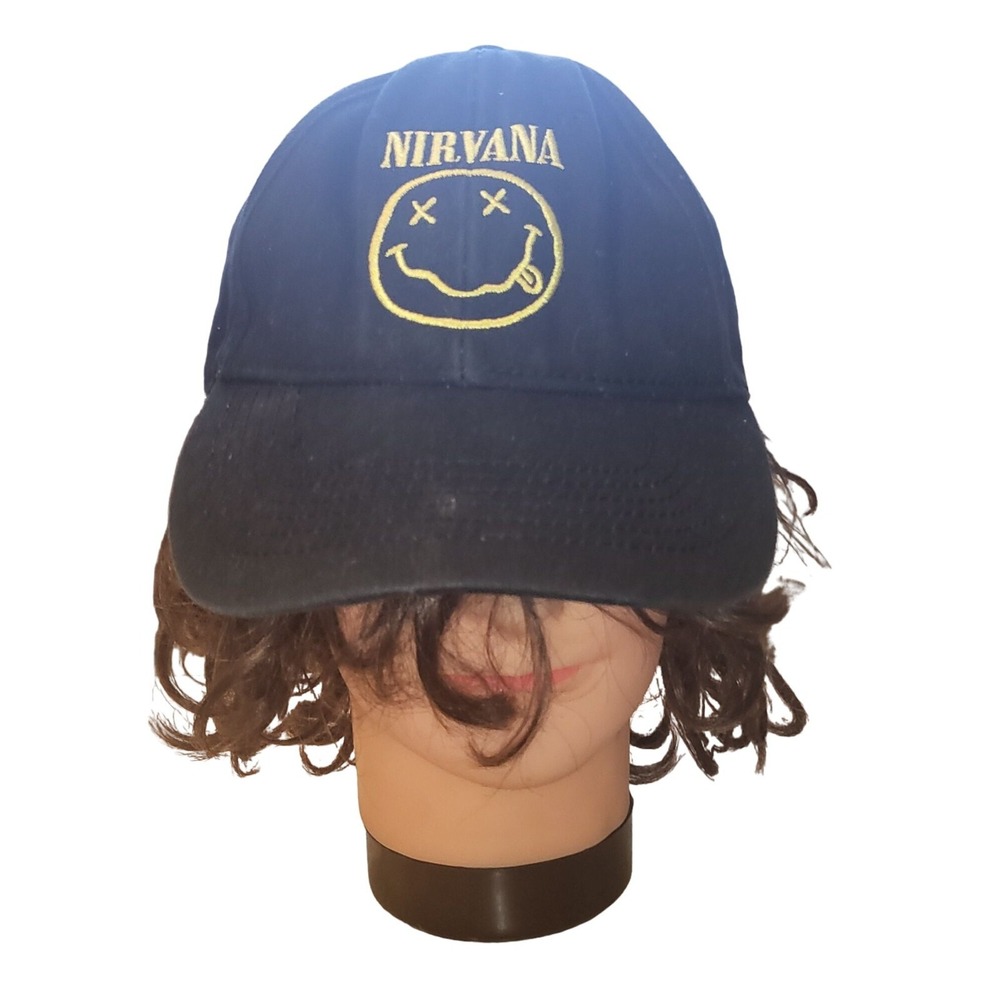 Nirvana Smiley Face Snapback Hat Black Yellow Embroidered Grunge Band Cap Men OS